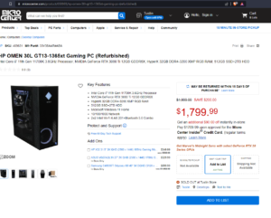 Screenshot of MicroCenter.com showing a listing for the HP Computer I bought